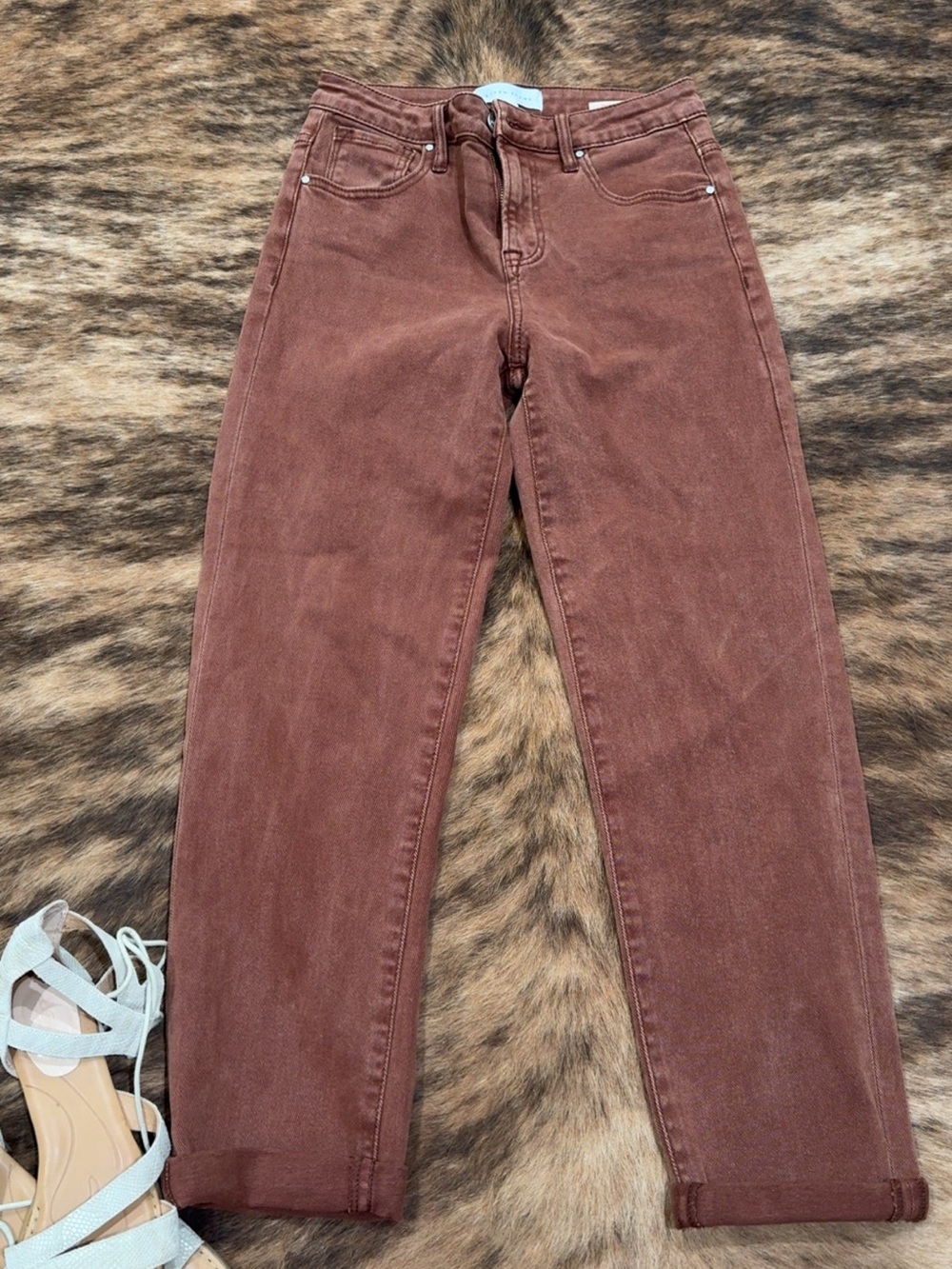 Straight Leg Women’s Jeans in Rust Brown